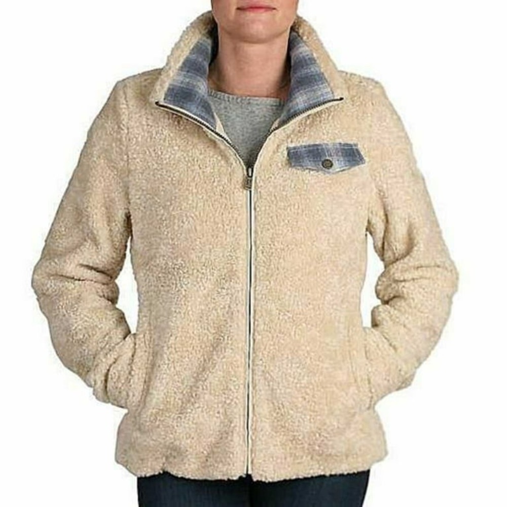 Pendleton Ladies' Fuzzy Zip Jacket in Beige Heather Sherpa cream fleece - Picture 1 of 15